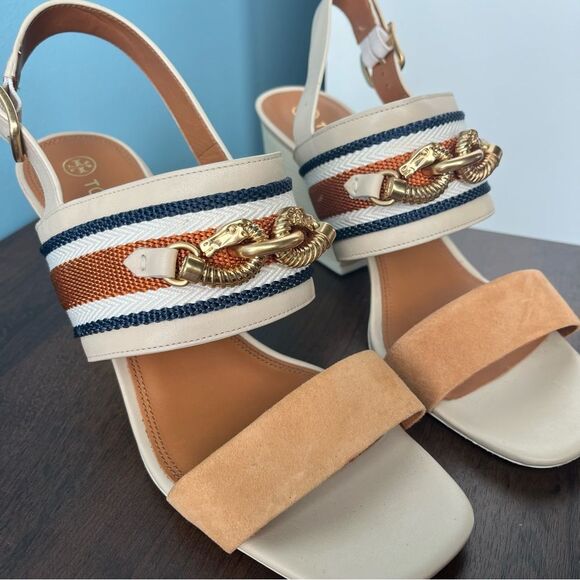 TORY BURCH Dulce De Leche Jessa Block Heel Sandals Miller Minnie Sz. 11 - Picture 6 of 13